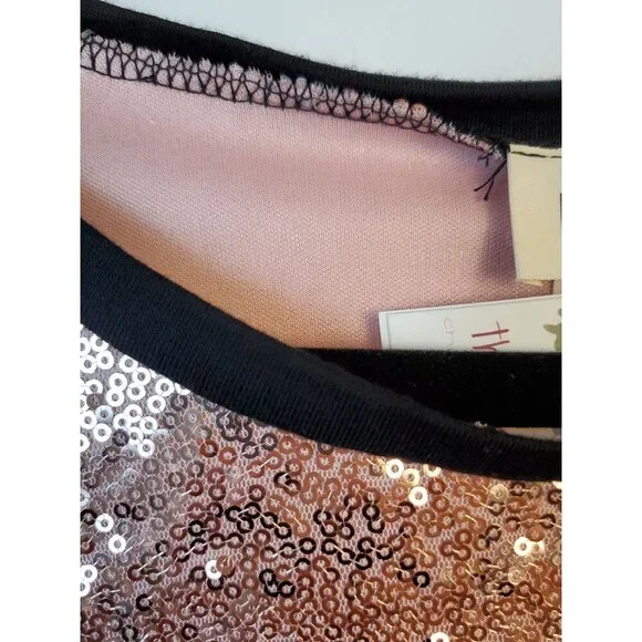 Bibi Women's Shirt Plaid M Red Black Long Sleeve Rose Gold Sequins NWOT - Picture 3 of 10